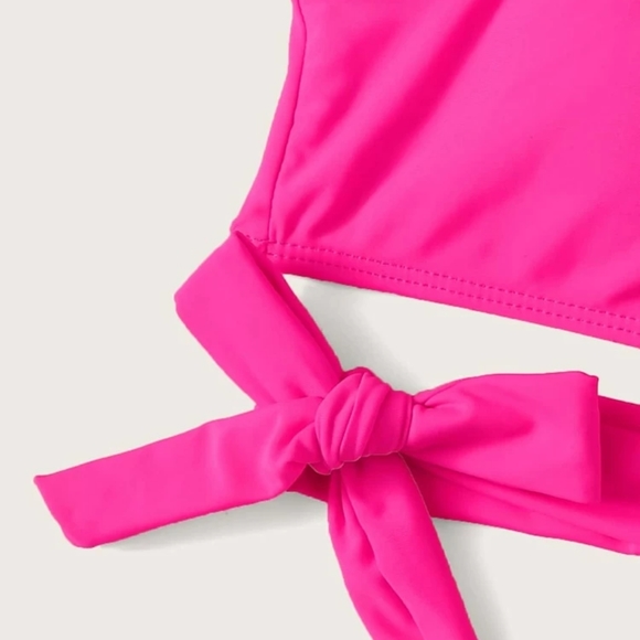 Neon Pink Tie Front One Shoulder Bikini NWOT - Picture 2 of 3
